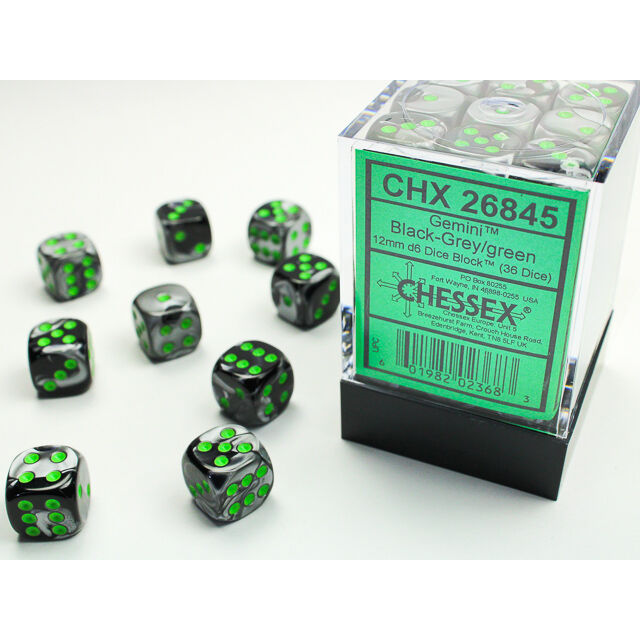 CHX 26845 Gemini Black-Grey/green 12mm d6 Dice Block