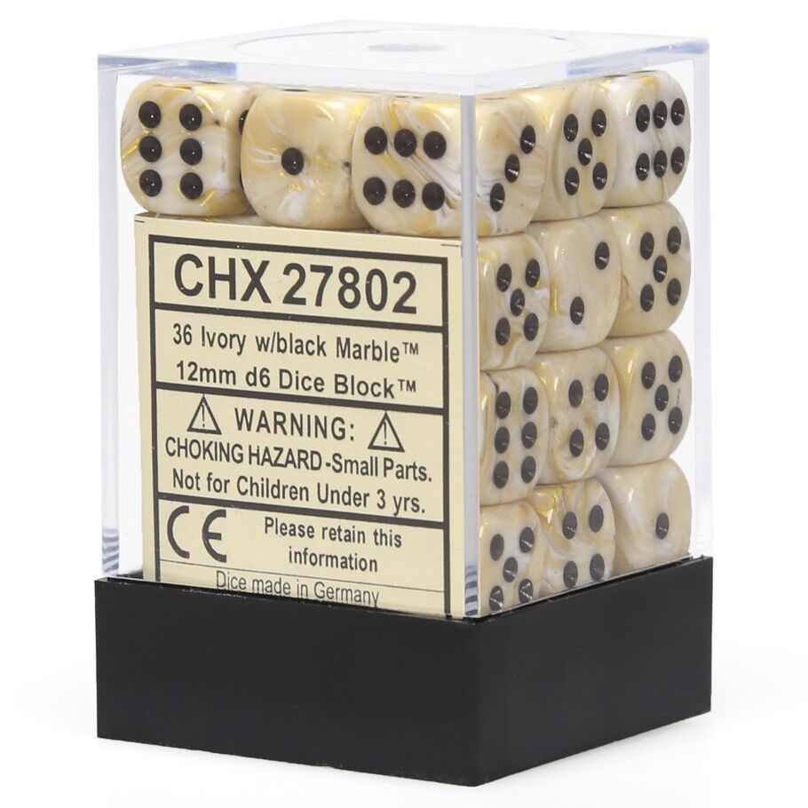 CHX 27802 Marble 12mm d6 Ivory/Black Block