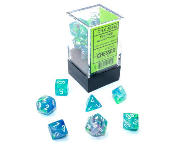 Chessex Mini-Polyhedral 7-Die Set Festive Waterlily/White