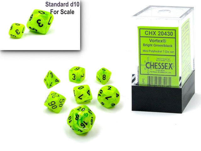 Chessex Mini-Polyhedral 7-Die Set Vortex Bright Green/Black